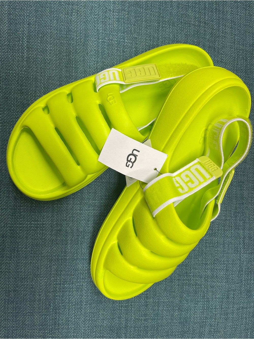 UGG Kids' Neon Lime Slip-On Sandals with Branded Strap